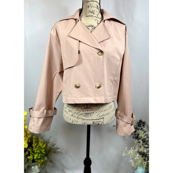Elodie Eleanor Cropped Buckle Cuff Trench Coat Baby Pink size M - Picture 2 of 12